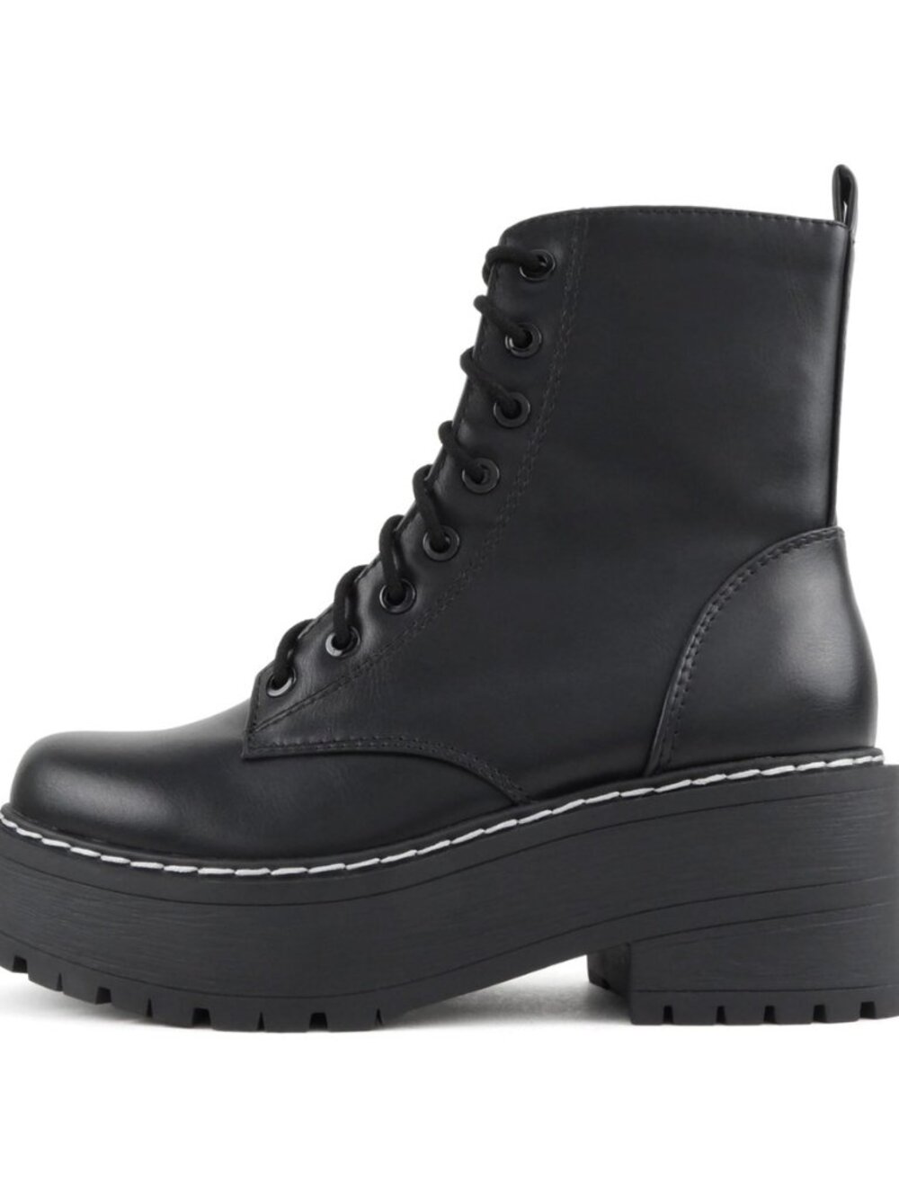 FLING Women Chunky Lug Sole Lace up Fashion Combat Ankle Boot w/Side Zipper